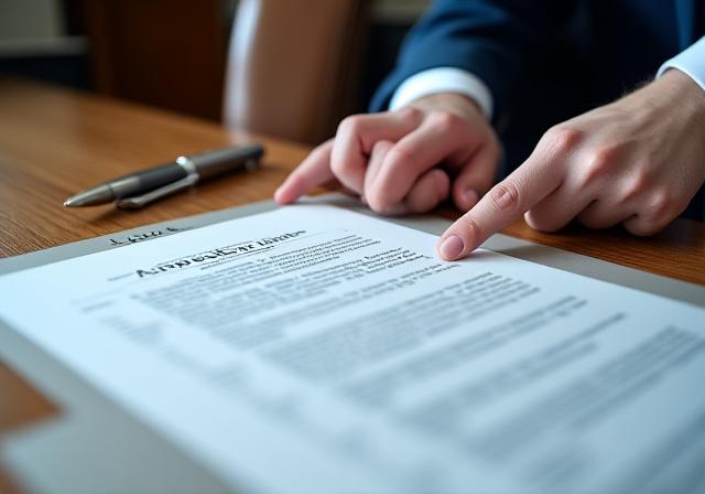 Close up of a professional lawyer reviewing a complex legal document in a sophisticated London office